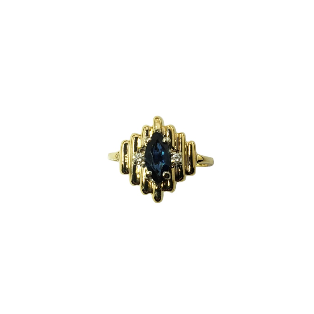 Vintage 14 Karat Yellow Gold Natural Sapphire And Diamond Ring Size 6.5 #12986